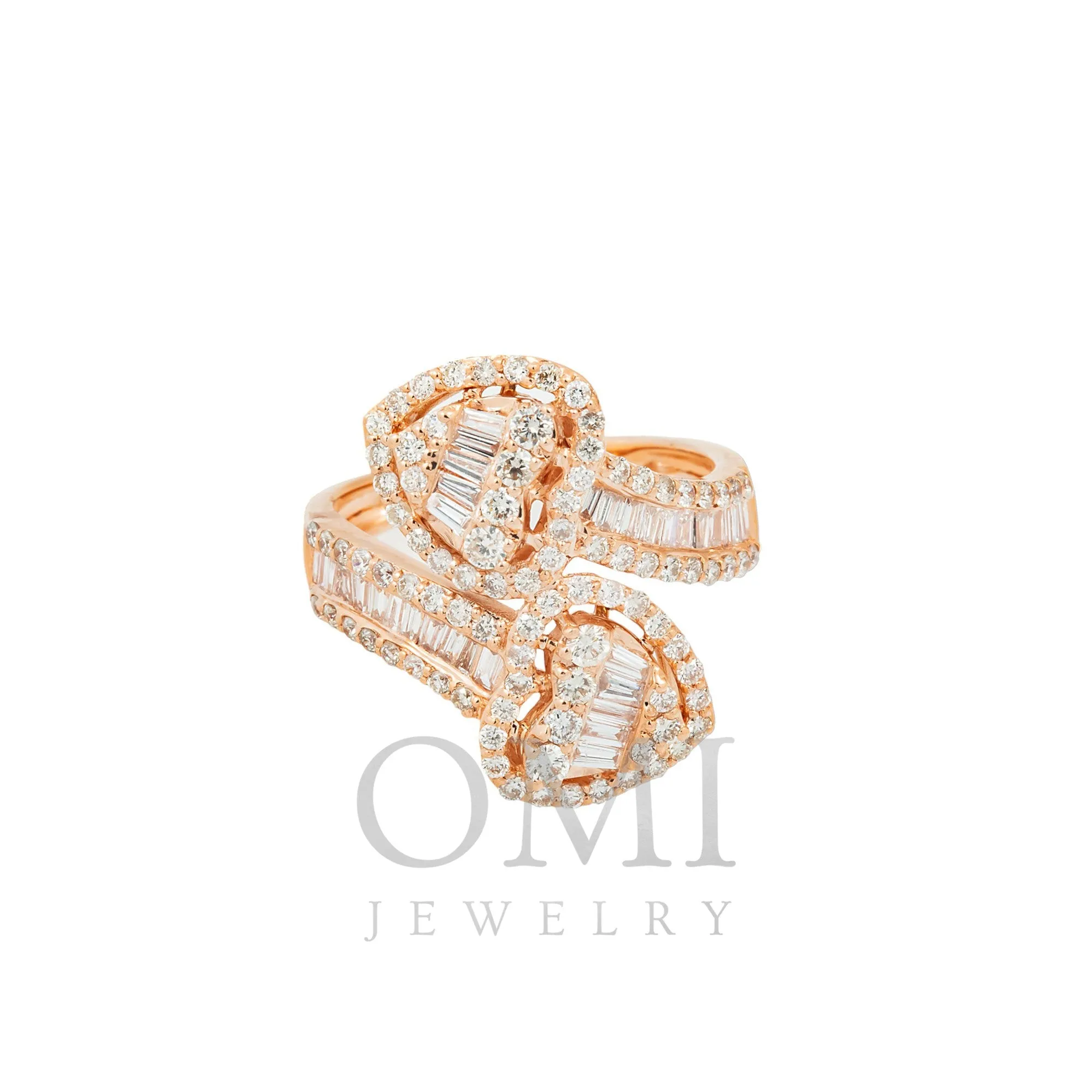 14K GOLD BAGUETTE AND ROUND DIAMOND HEART WRAP RING 1.70 CT