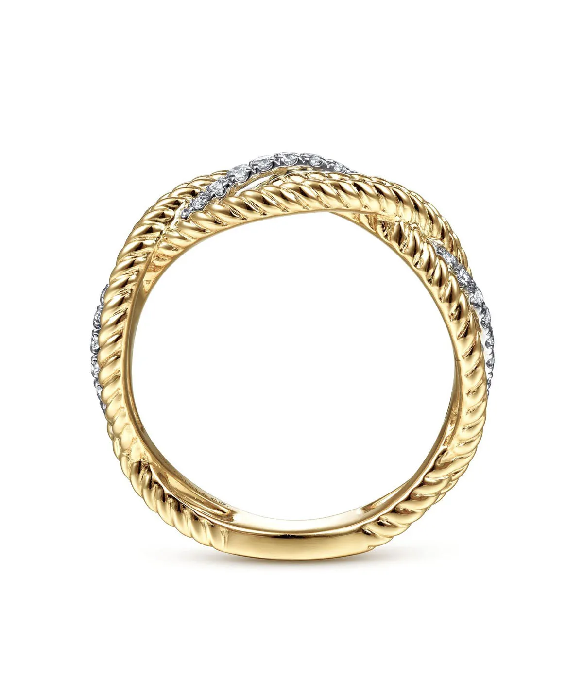 14K White-Yellow Gold Twisted Rope and Diamond Intersecting Ring