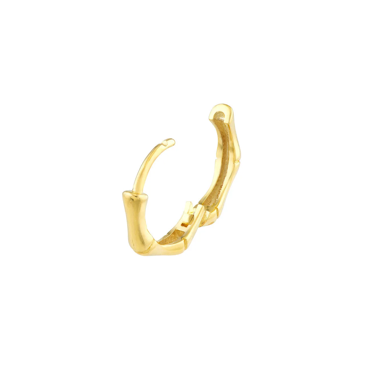 14K Yellow Gold 12.50mm Bamboo Huggie Hoop Earrings