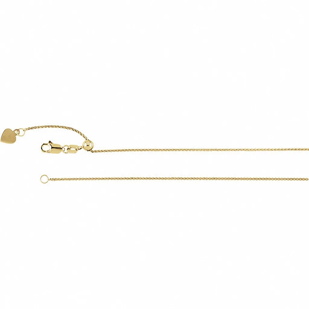 14K Yellow Gold Adjustable Wheat Chain, 22 inches Long .95 mm  - CH899G