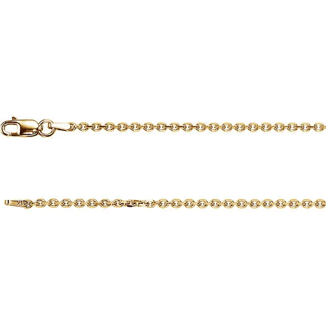 14K Yellow Gold Diamond Cut Cable Chain, 20 inches Long 1.75 mm CH125G