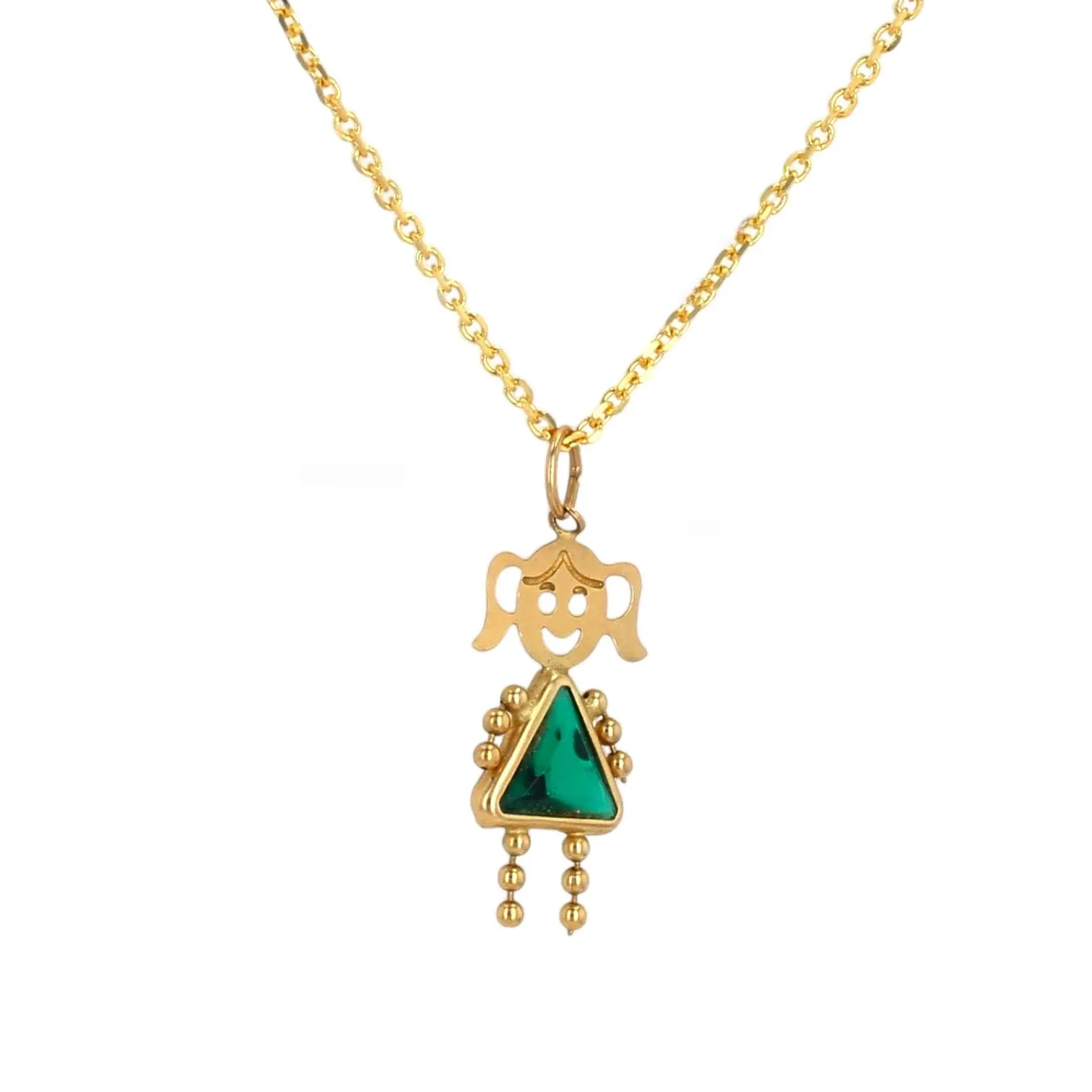 14K Yellow gold green baby necklace-G005