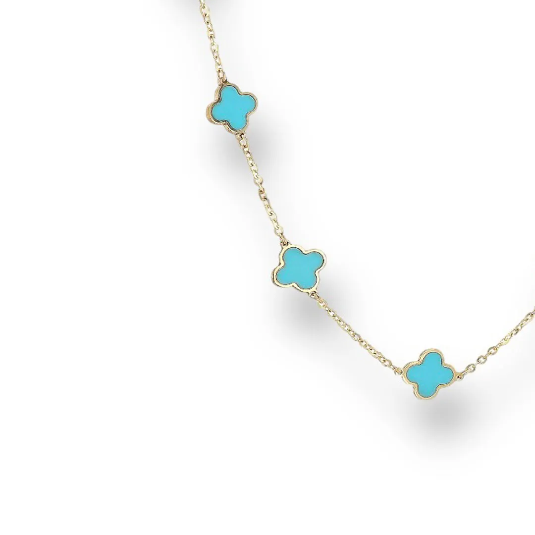 14K Yellow gold turquoise clover choker-9090