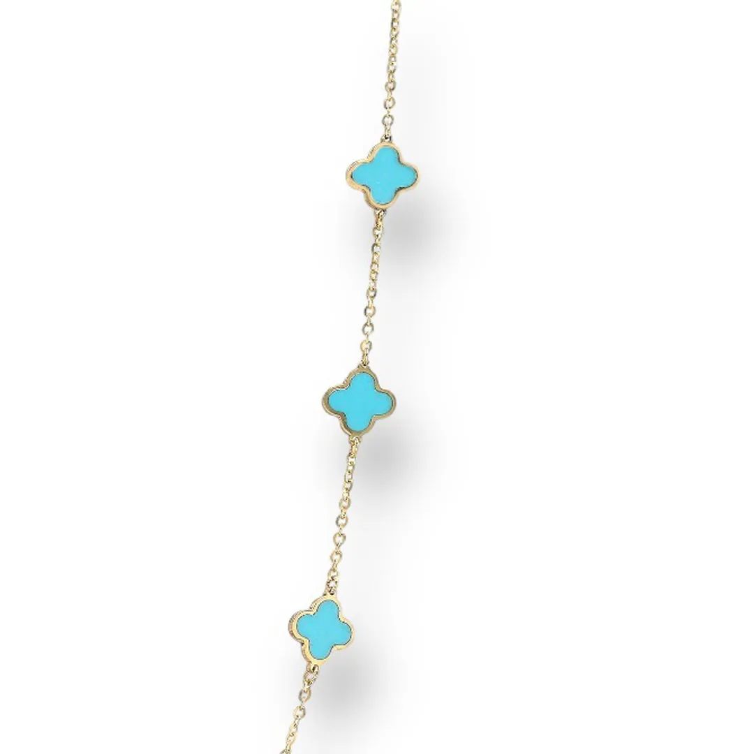 14K Yellow gold turquoise clover choker-9090