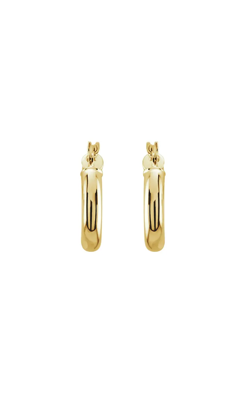 15mm Tube Hoop Earrings - 14k Yellow Gold