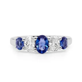 18ct White Gold Oval Cut Sapphire and Diamond Ring