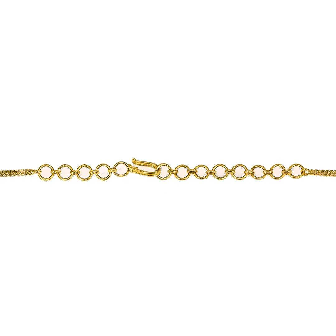 22K Yellow Gold Enamel Chain W/ Pearls, Rubies, Emeralds & Textured Gold Balls