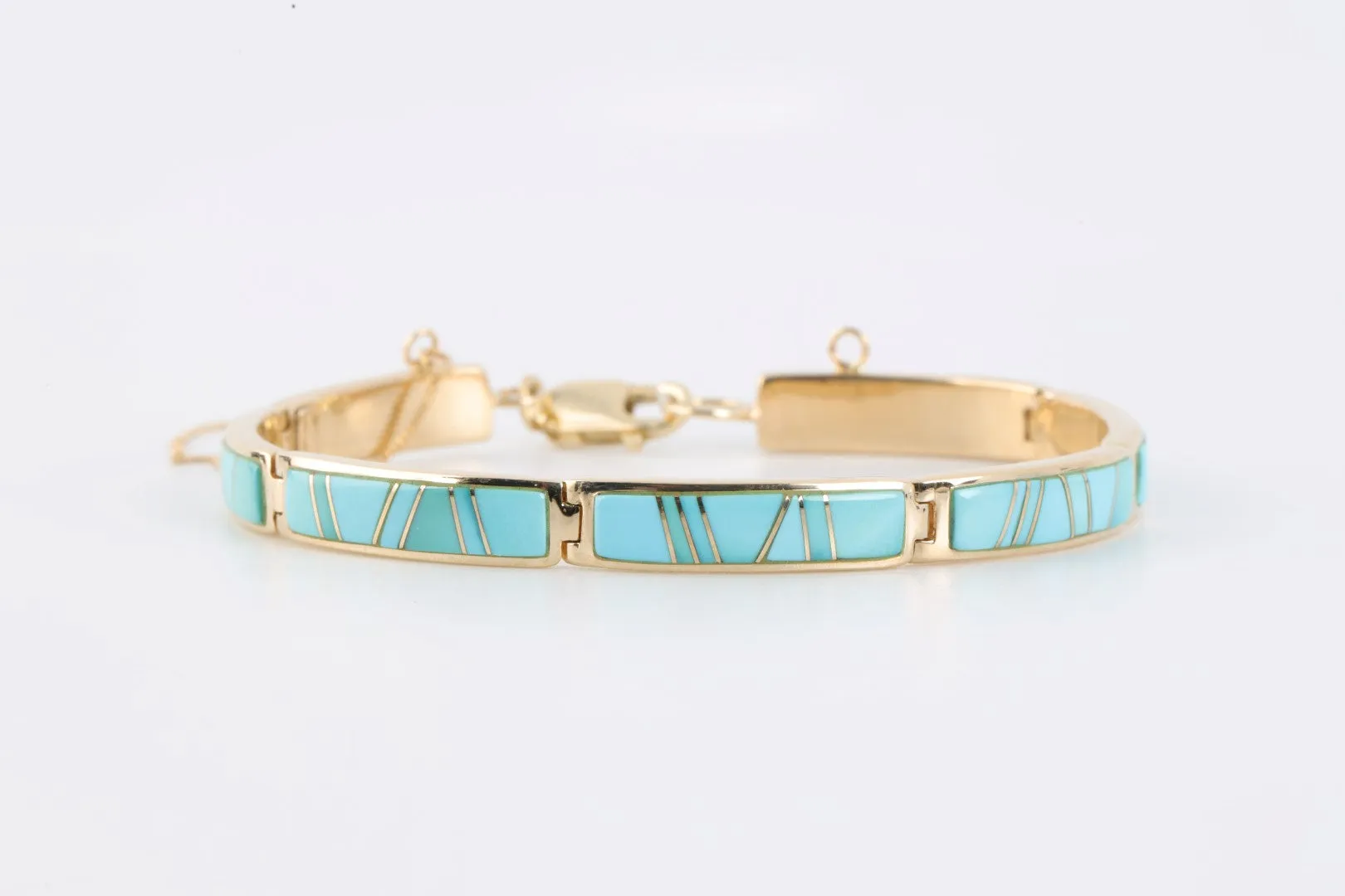 7" 14k Yellow Gold Turquoise Bracelet (18.47g.)