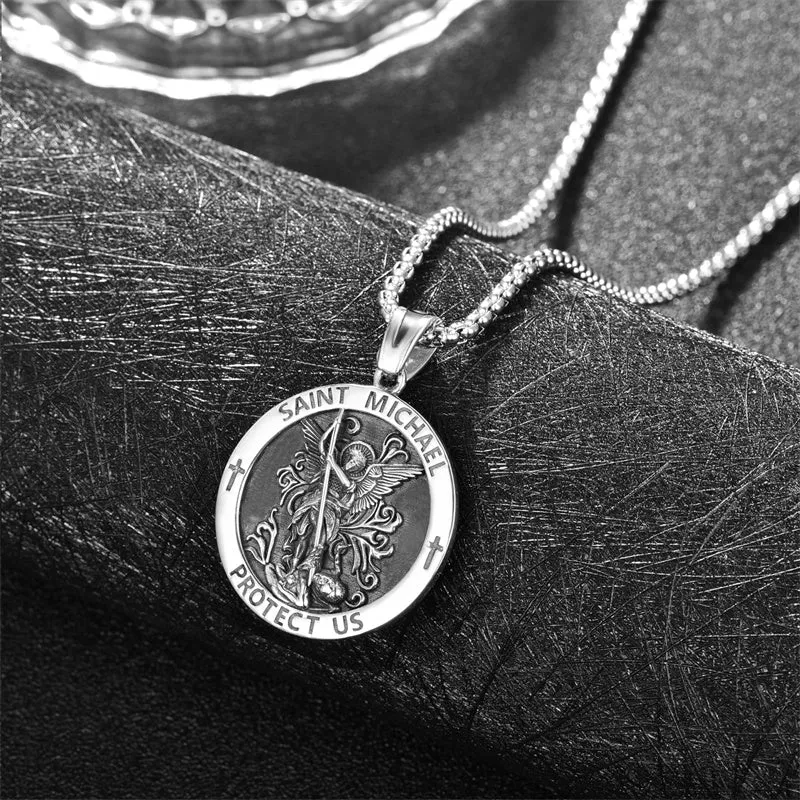 925 Sterling Silver Patron Saint Medals Saint Christopher Amulet Saint Michael Necklace Protection Jewelry for Men