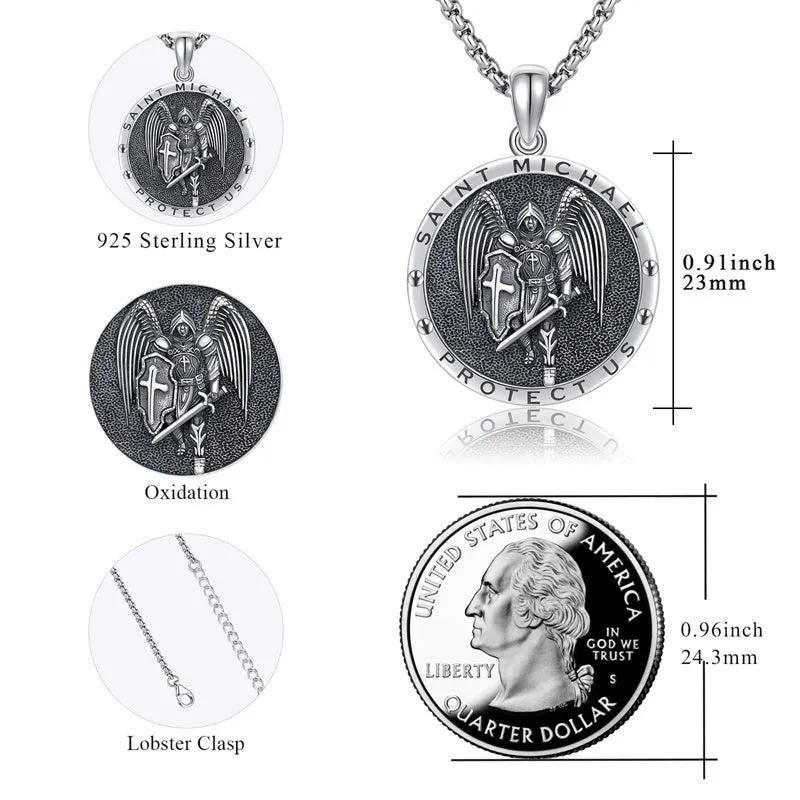 925 Sterling Silver Patron Saint Medals Saint Christopher Amulet Saint Michael Necklace Protection Jewelry for Men