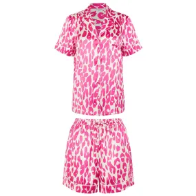 Accessorize London Women's Pink Leopard Print Satin Pyjama Set Medium