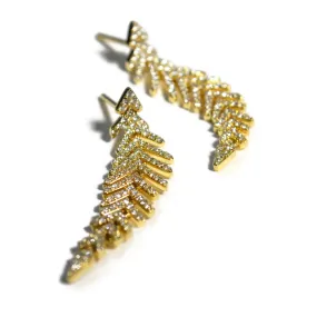 AFJ Diamond Collection - Feather Drop Earrings with Diamonds, Yellow Gold