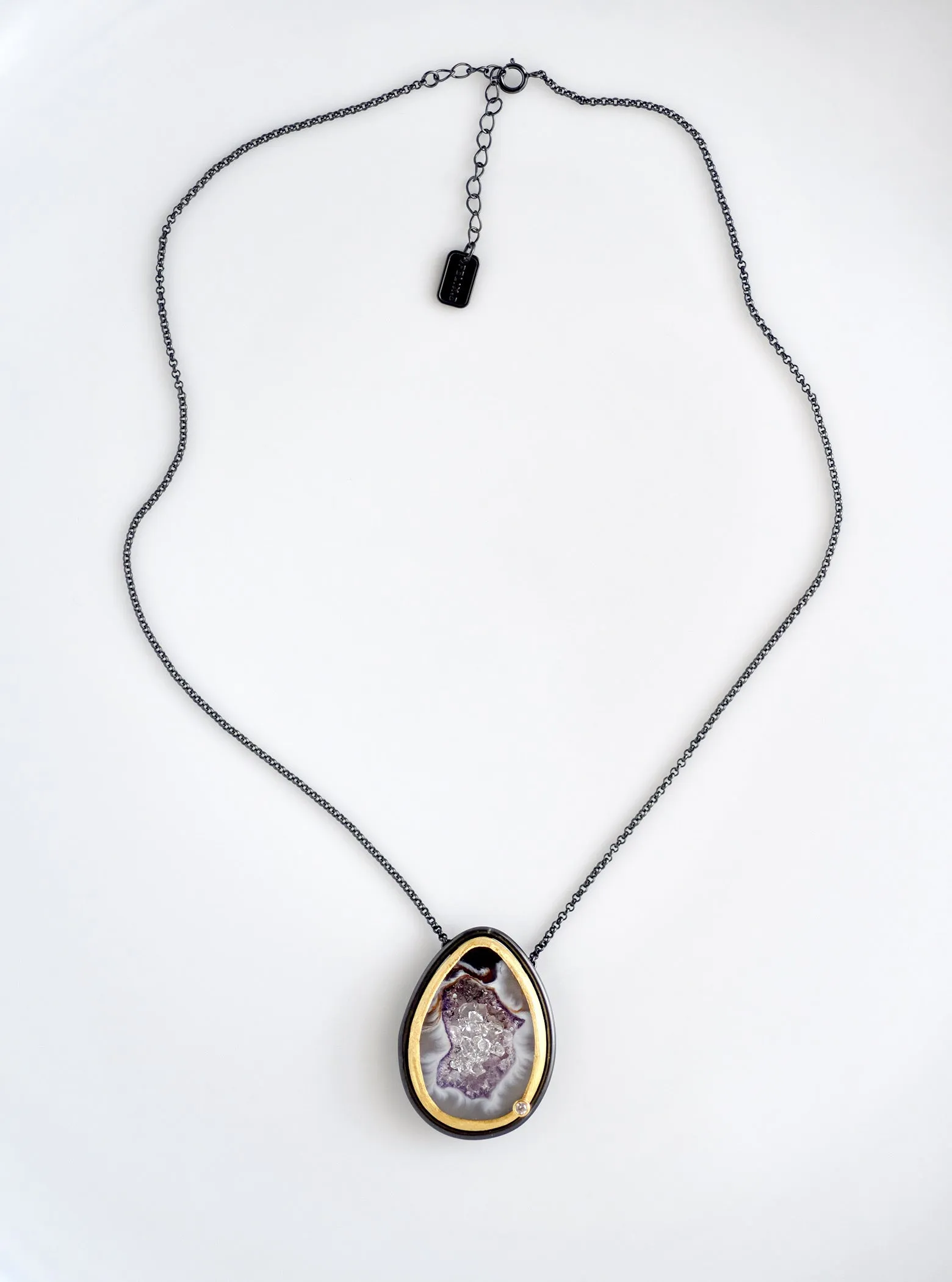 Agate Geode Necklace With Floating Herkimer Diamond