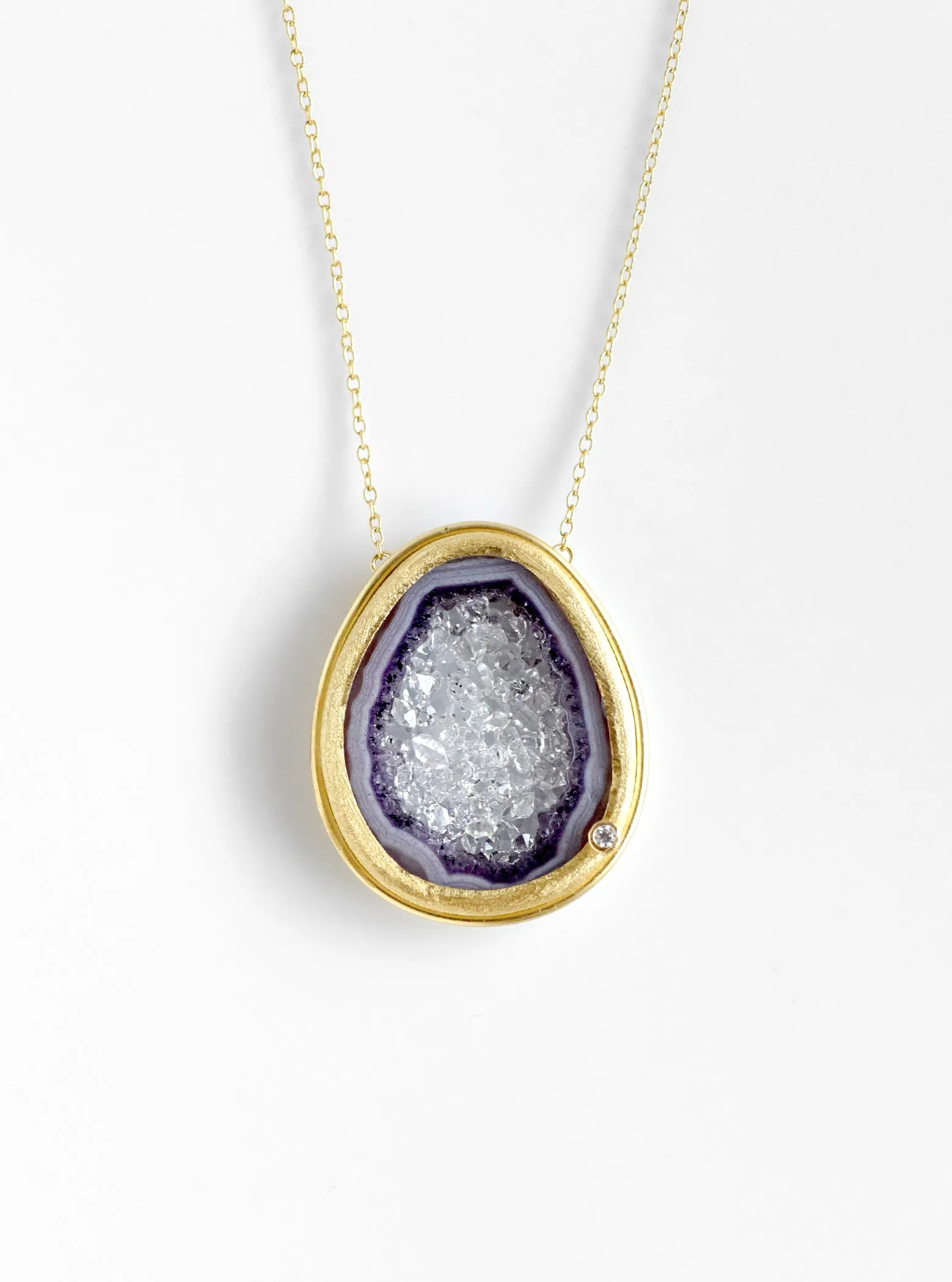 Agate Geode Necklace With Floating Herkimer Diamond