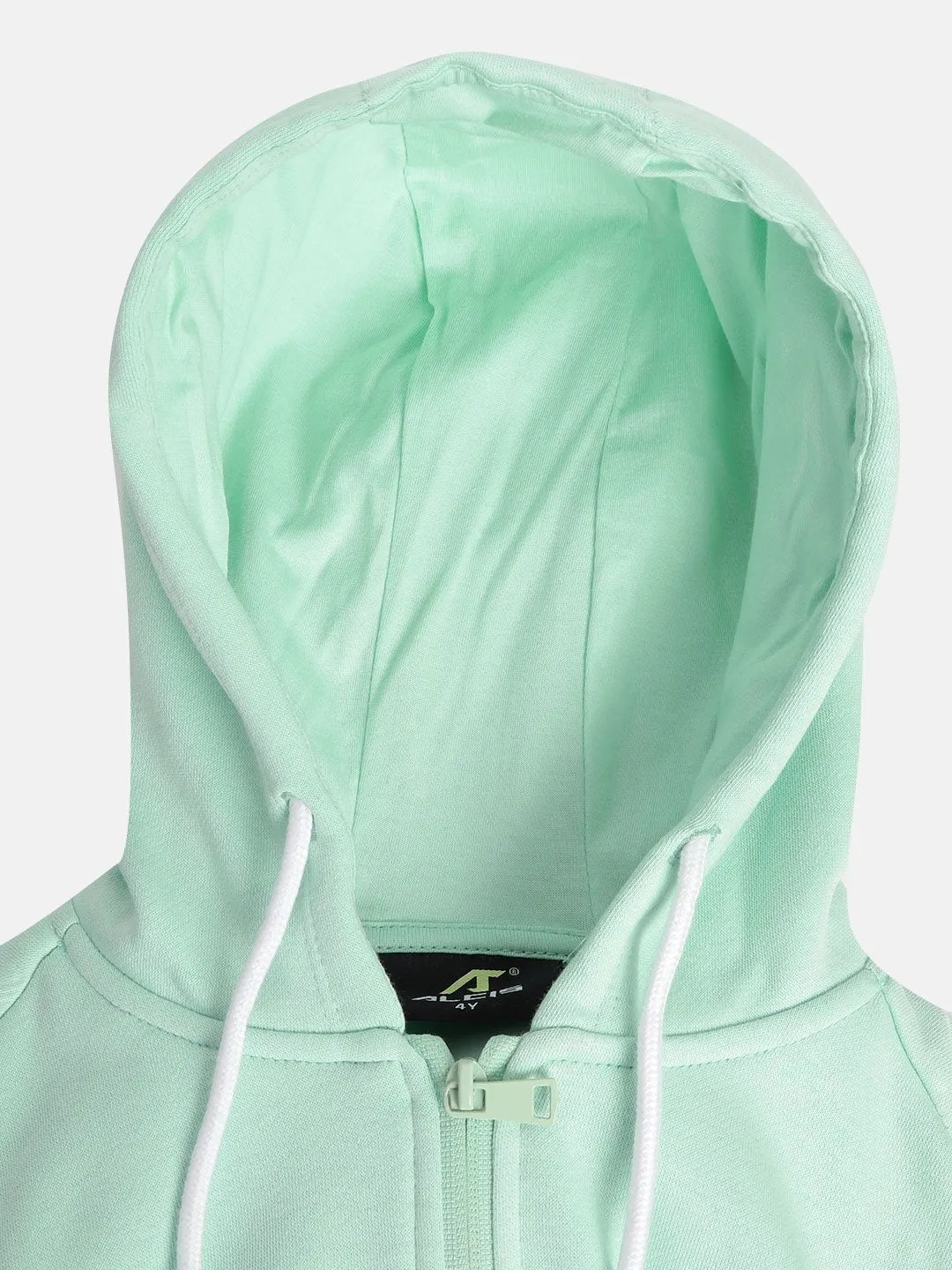 Alcis Girls Green Solid Hooded Sweatshirt