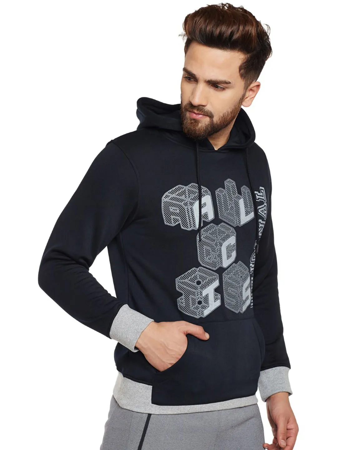 Alcis Men Black Printed Hooded Sweatshirt 156MSS237