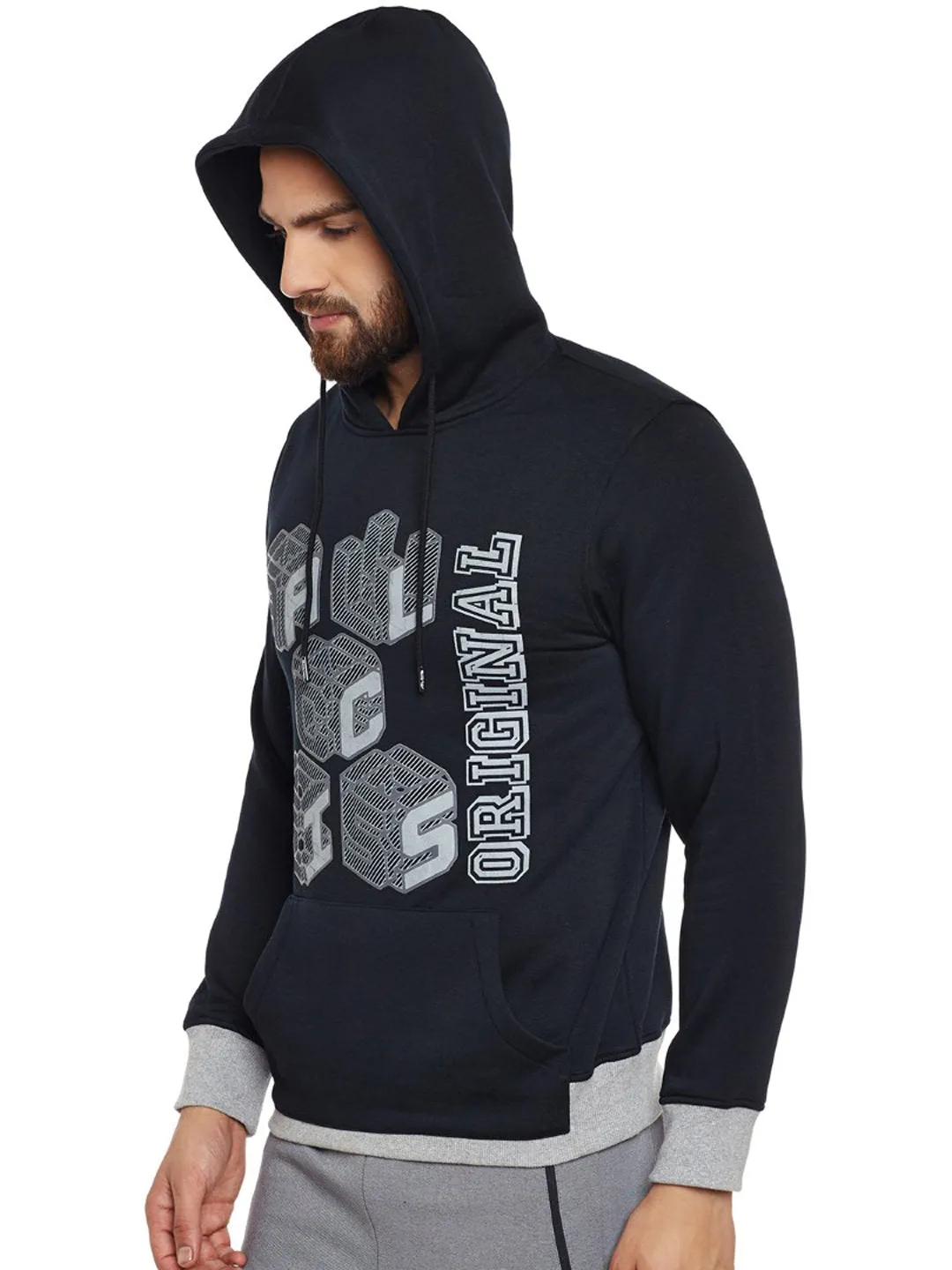 Alcis Men Black Printed Hooded Sweatshirt 156MSS237