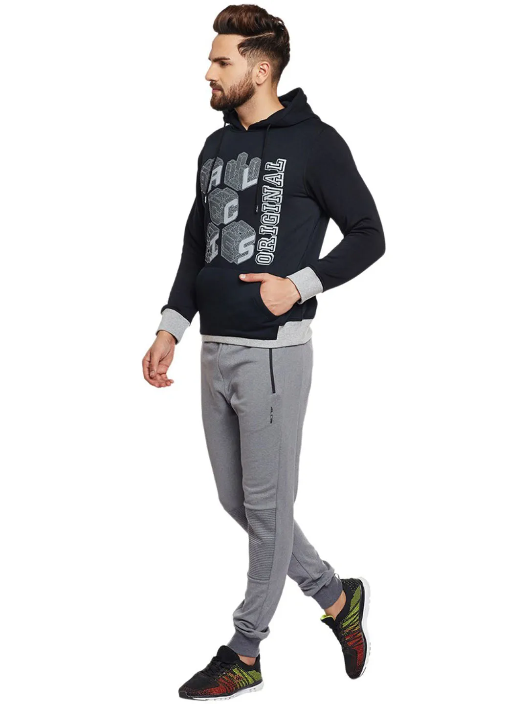 Alcis Men Black Printed Hooded Sweatshirt 156MSS237