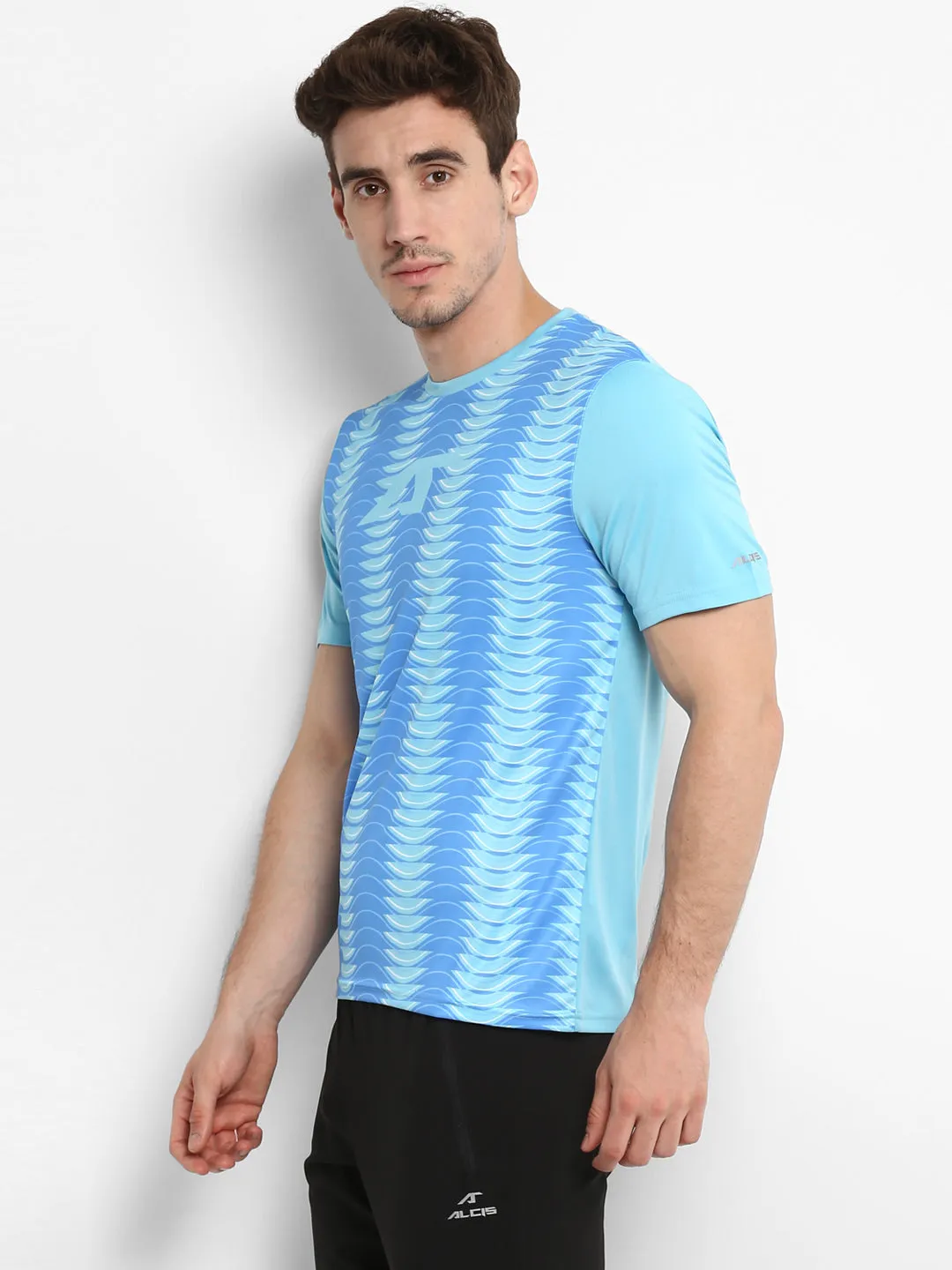 Alcis Men Blue Printed Round Neck T-shirt