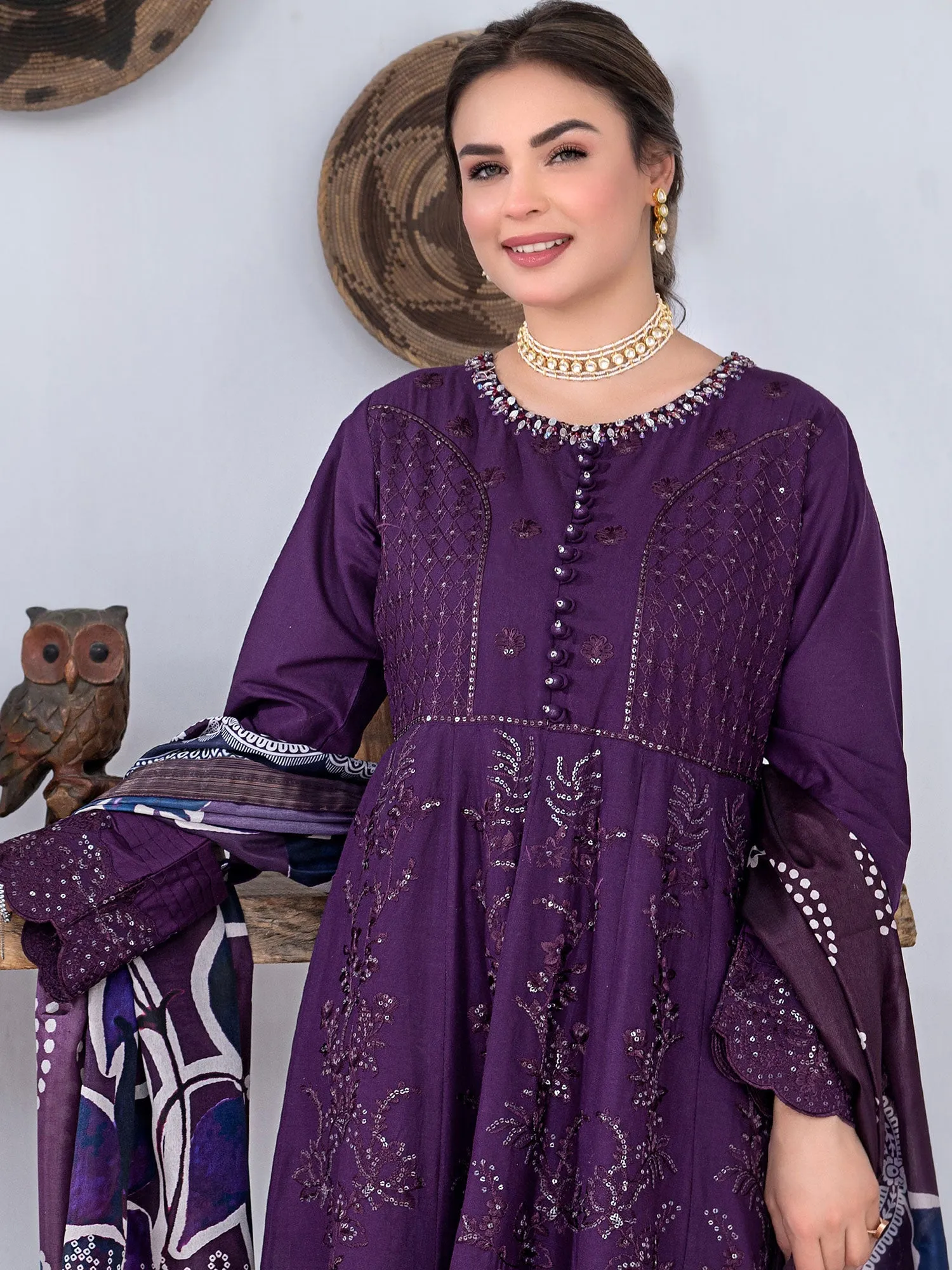 Ally's Luxury Cotton Purple 3-Piece Suit (AL-815)