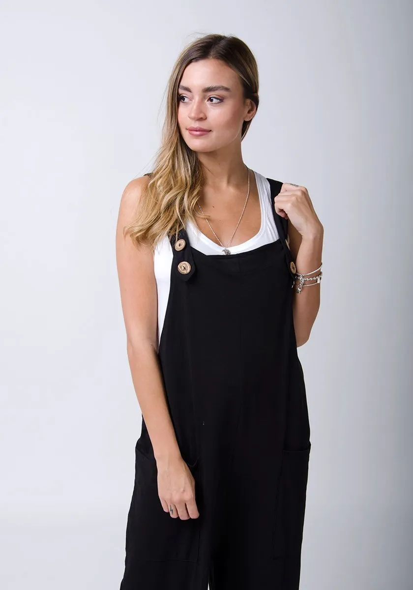 AMBER Loose Fit Jersey Dungarees - Black