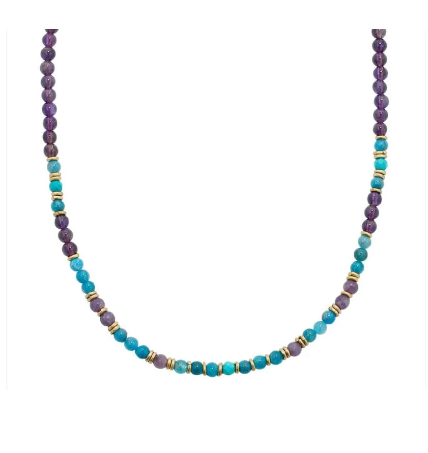 Amethyst and Apatite Beaded Necklace - February Birthstone