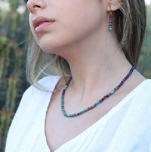 Amethyst and Apatite Beaded Necklace - February Birthstone