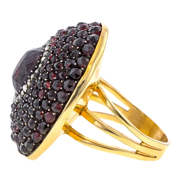 Antique Bohemian Garnet & Pearl Ring