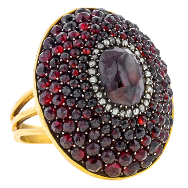 Antique Bohemian Garnet & Pearl Ring