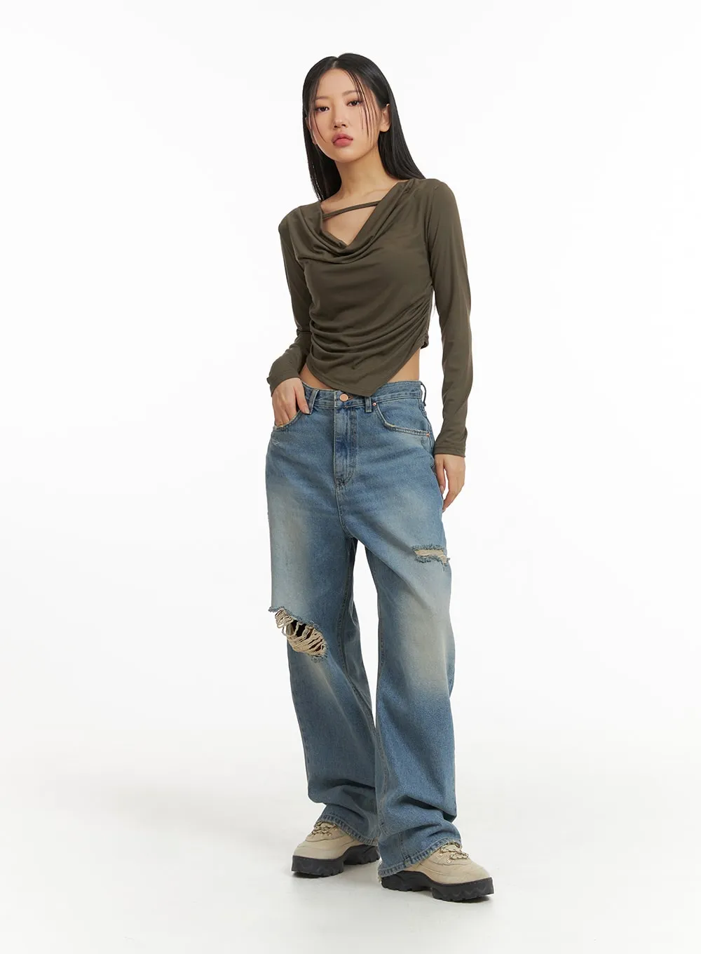 Asymmetrical Draped Crop Top CJ426