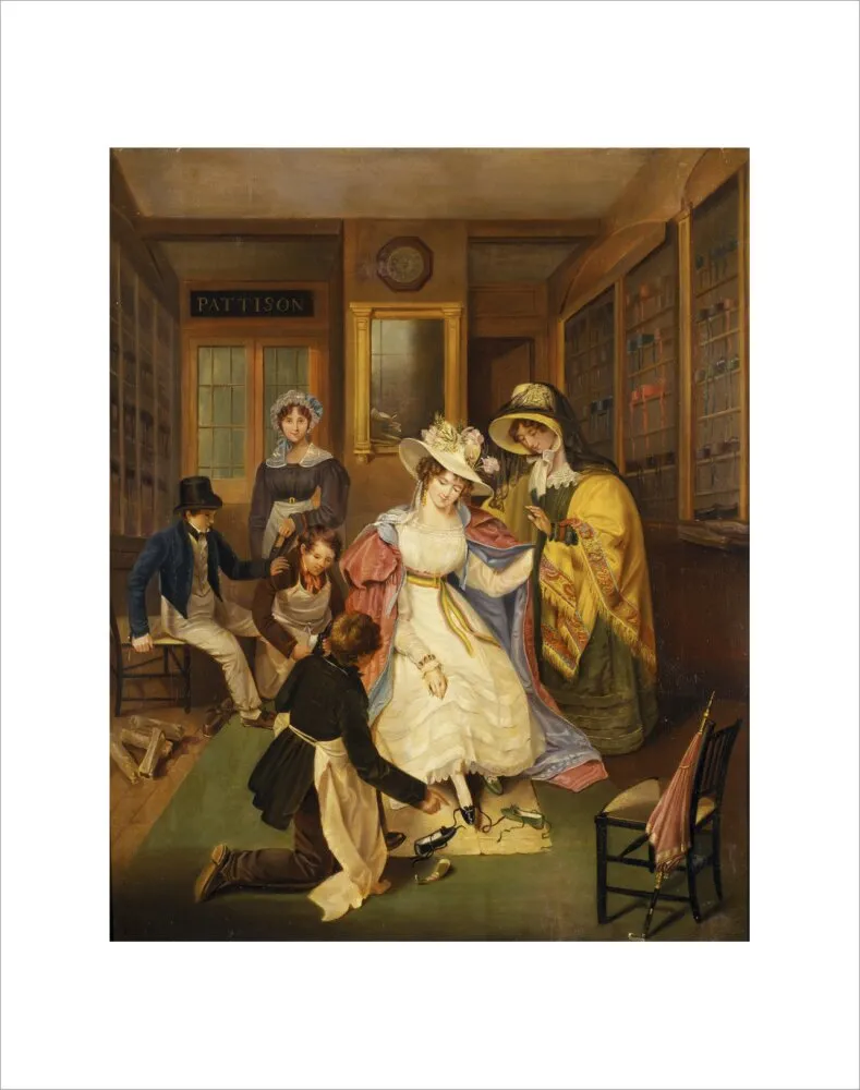 AT THE SHOEMAKERS, English c.1825 (anon) Pattison's Shoe Shop, 129 Oxford Street