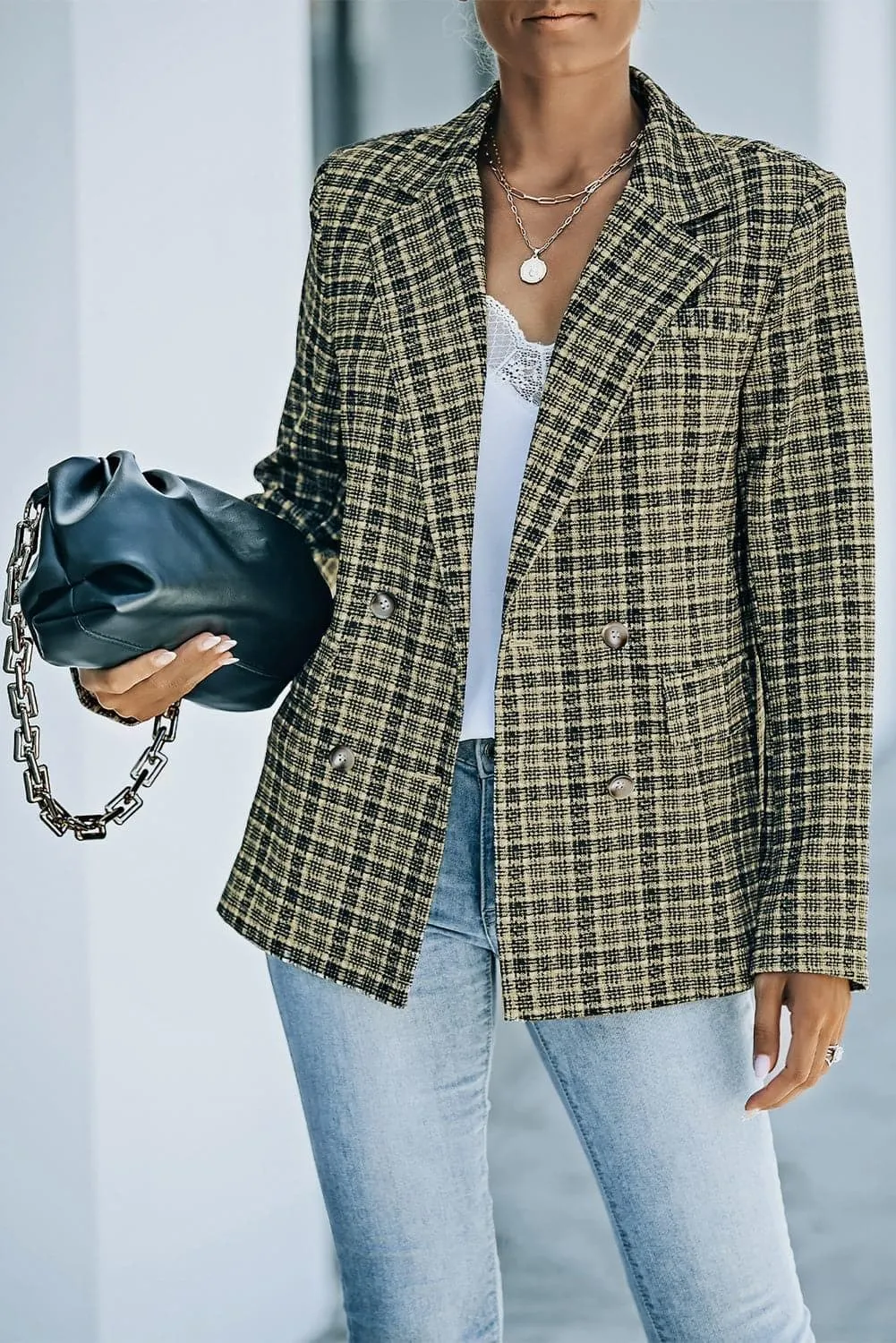 Ava Plaid Double-Breasted Long Sleeve Blazer