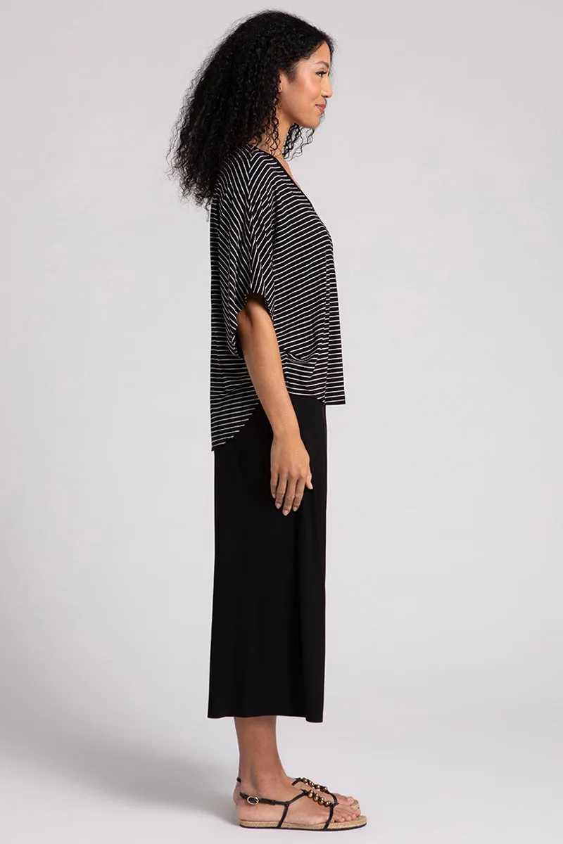 Bamboo V-Neck Dolman Top | Blk/Wht Pinstripe