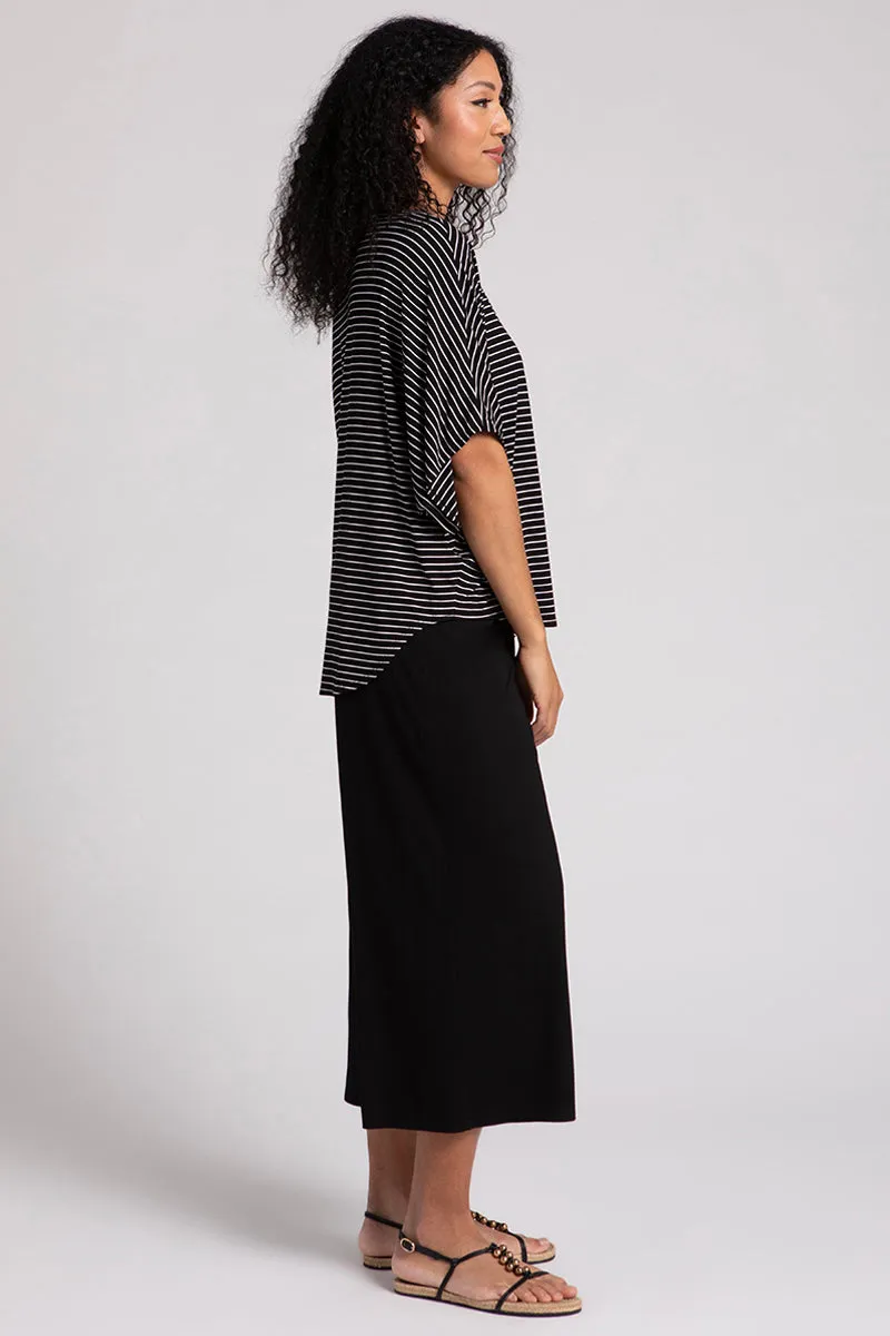 Bamboo V-Neck Dolman Top | Blk/Wht Pinstripe