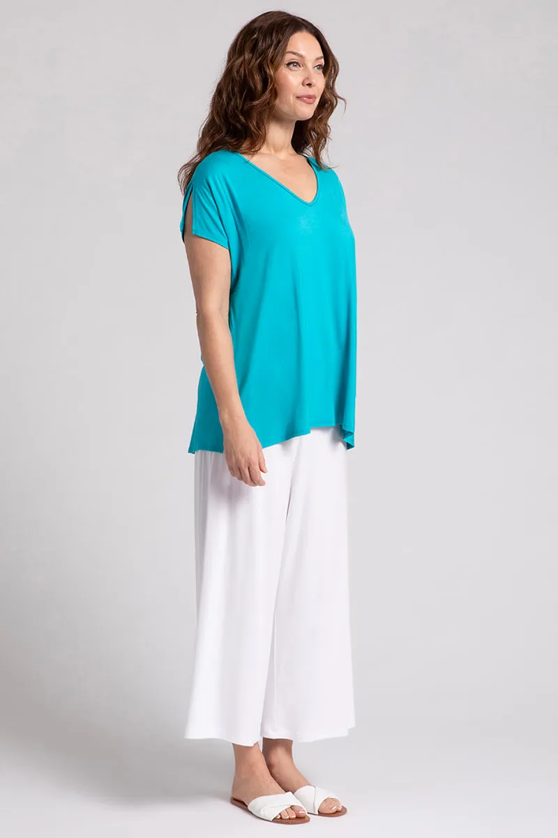 Bamboo V-Neck Slit Sleeve Top | Turquoise