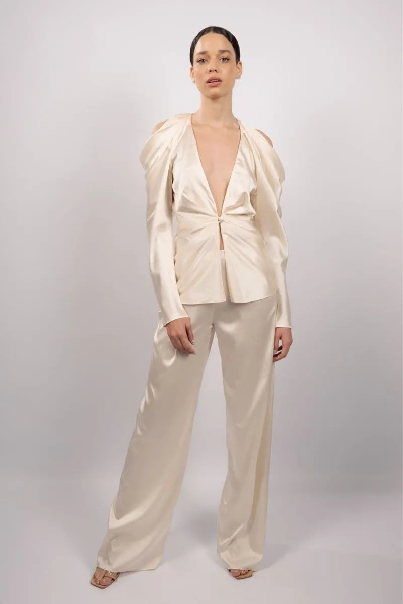 BASIL OFF-WHITE SILK PANTS