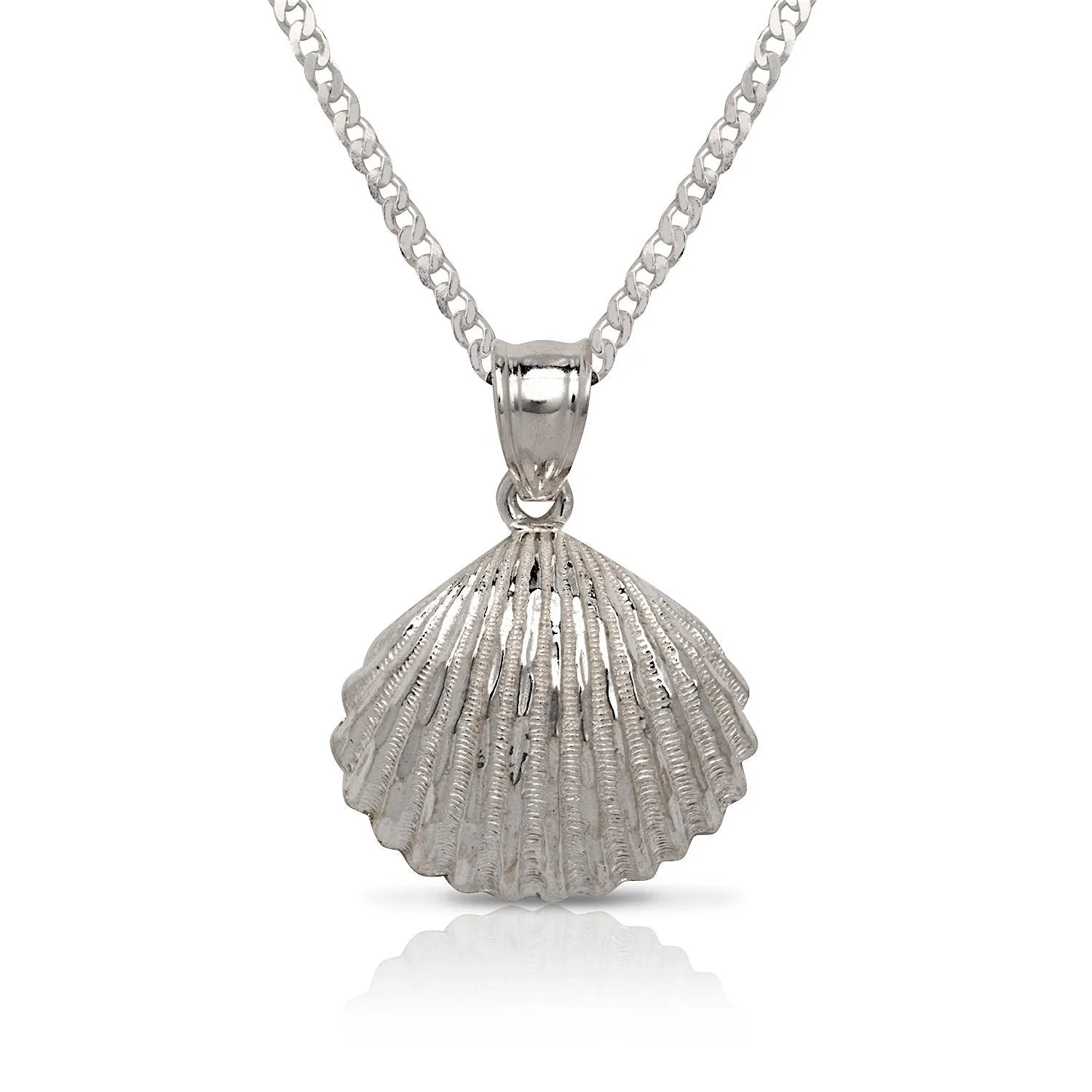 Better Jewelry NEW! .925 Sterling Silver Seashell Pendant w. Cuban Chain Set