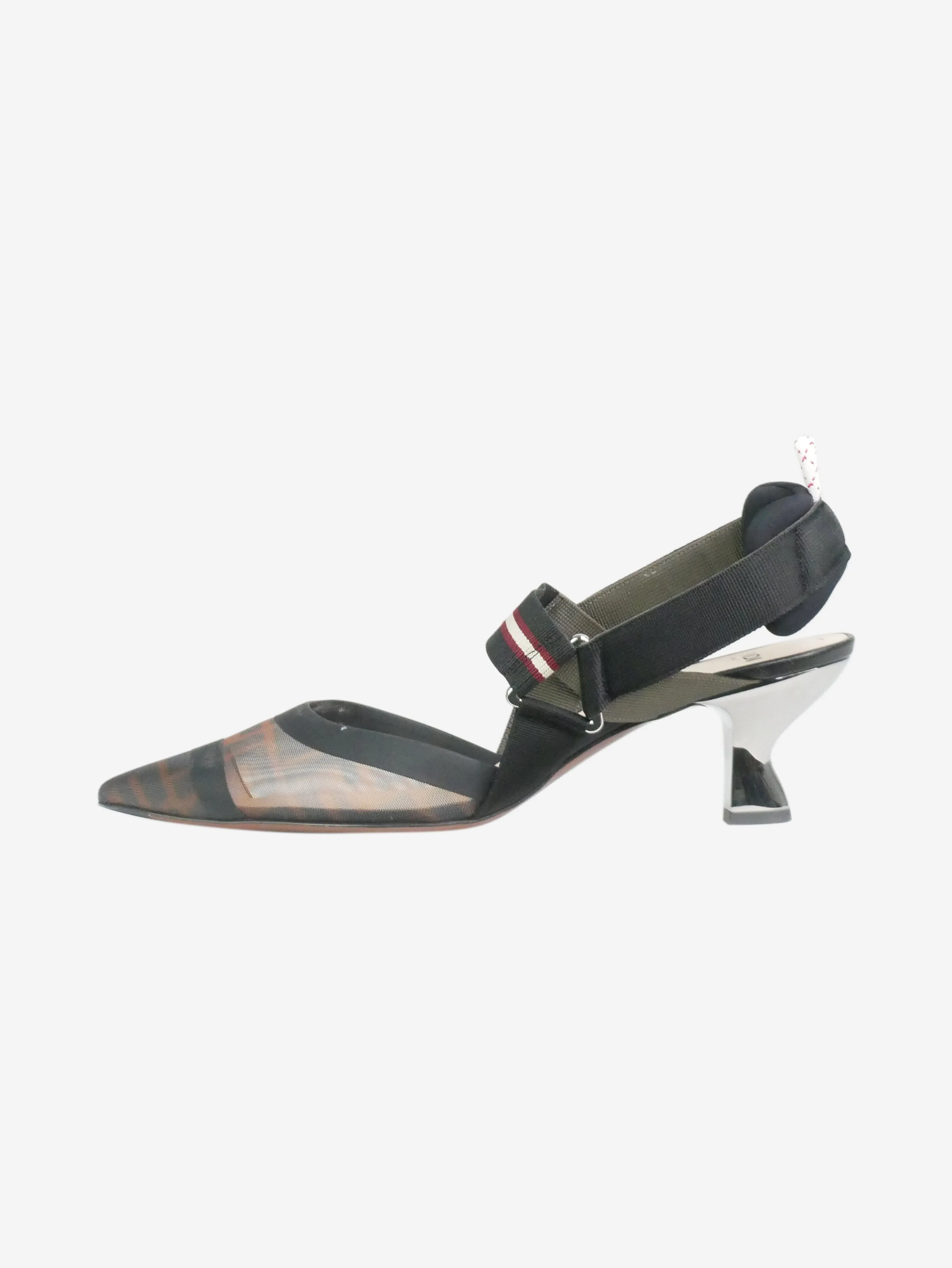 Black Colibri leather and mesh slingbacks - size EU 40