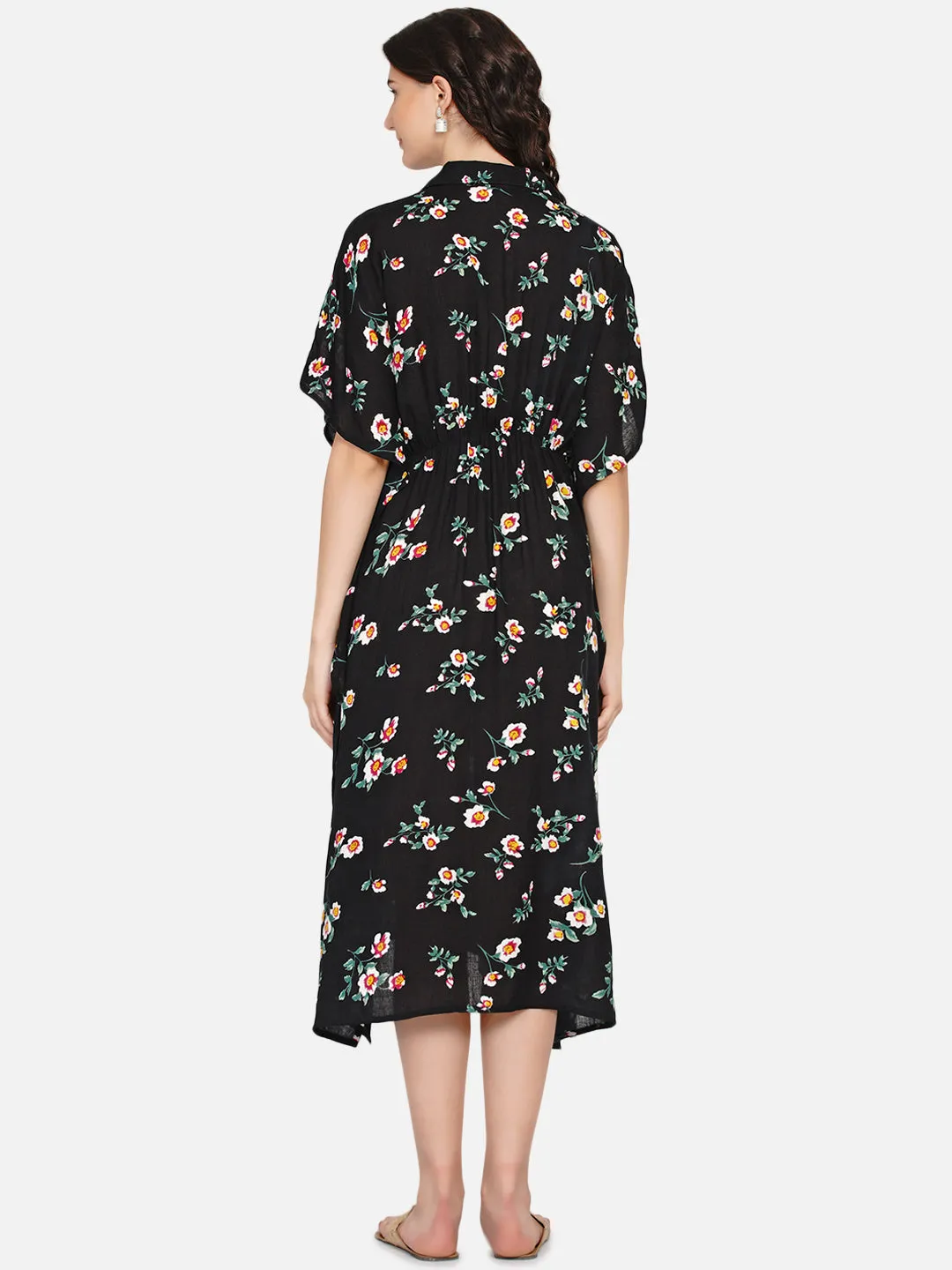 Black Floral Print Maternity Kaftaan Dress