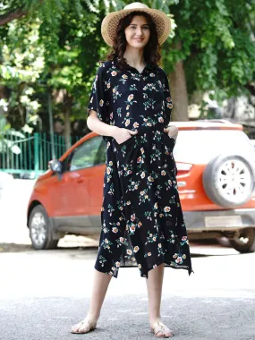 Black Floral Print Maternity Kaftaan Dress