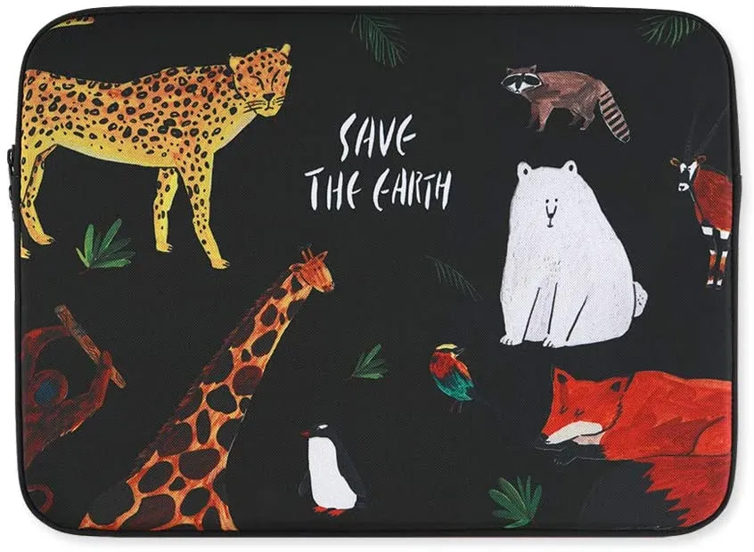 Black Save the earth Graphic iPad 11 13 15 inch Laptop Sleeves Cases Protective Covers Purses Handbags Square Cushion Pouches Designer Artist Purses School Collage Office Lightweight