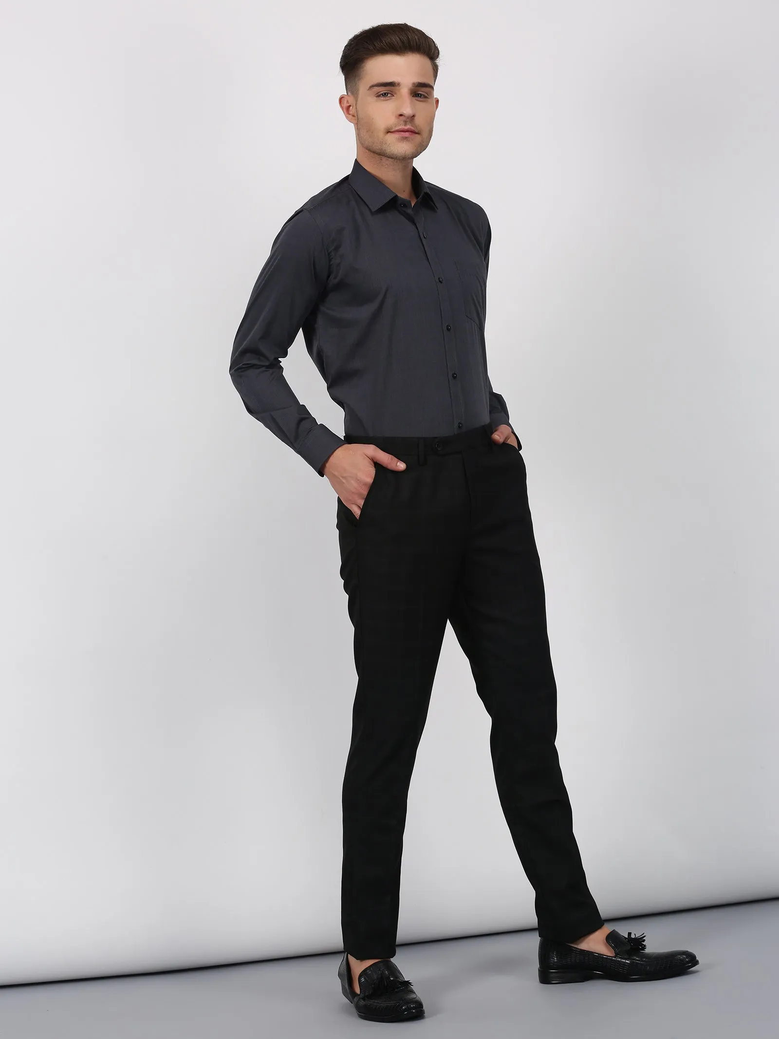 Black Solid Long Sleeve Formal Shirt