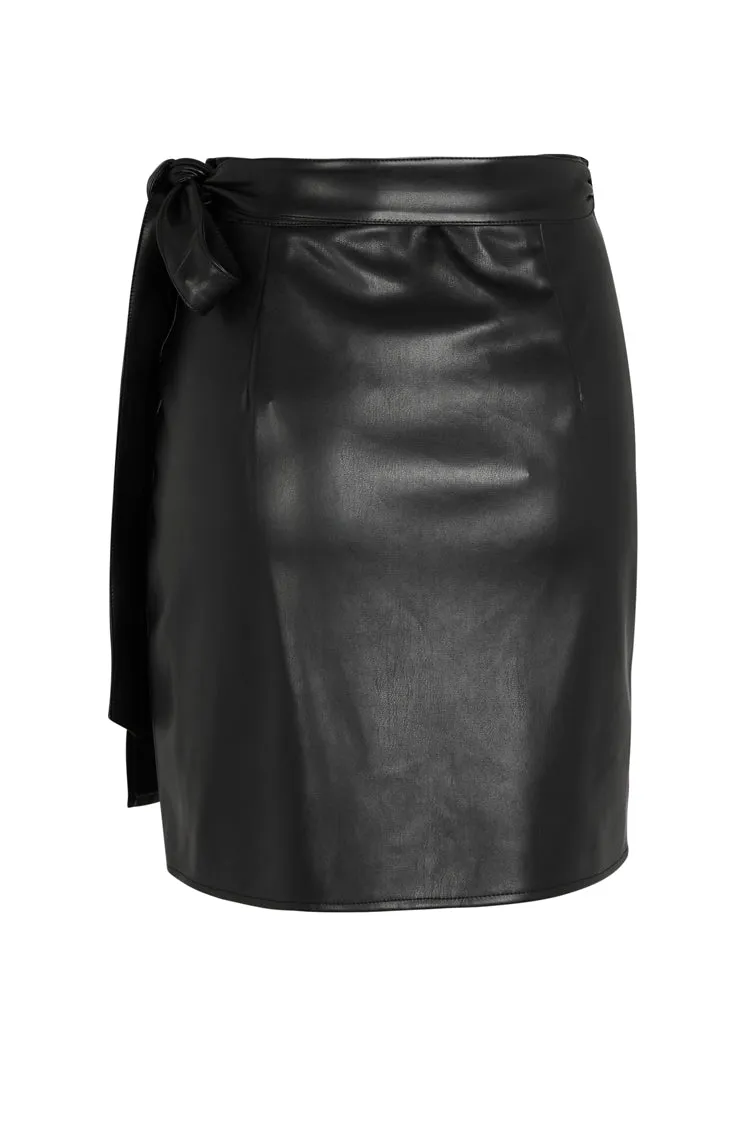 Black Vegan Leather Mini Jaspre Skirt - Petite