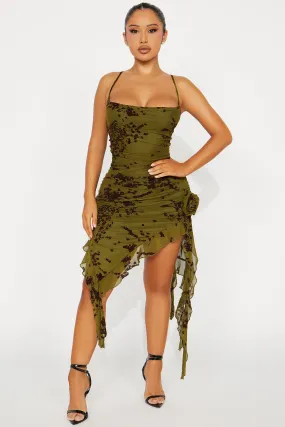 Blossom Bliss Mesh Midi Dress - Olive