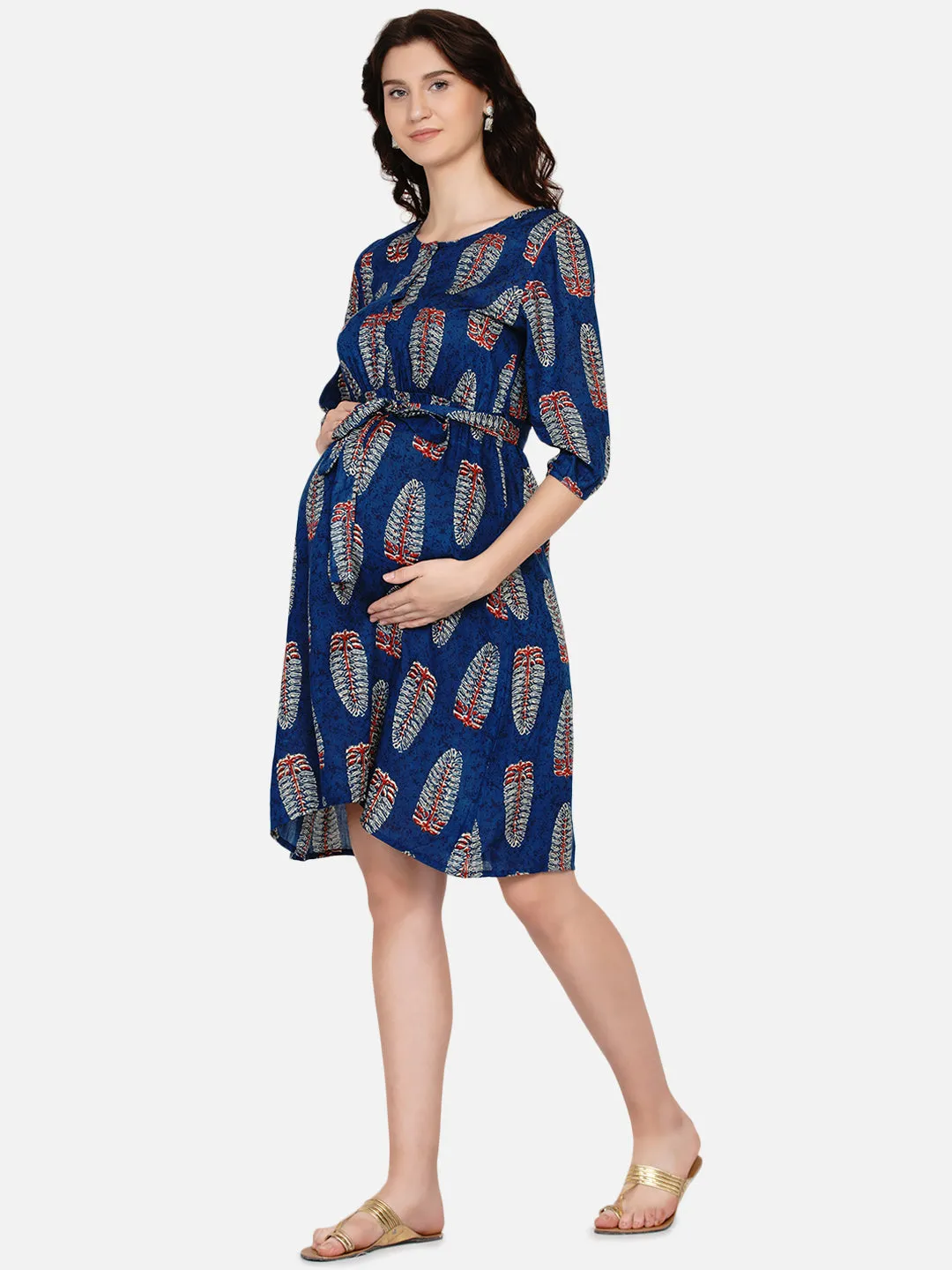 Blue Floral Maternity and Nursing Dress