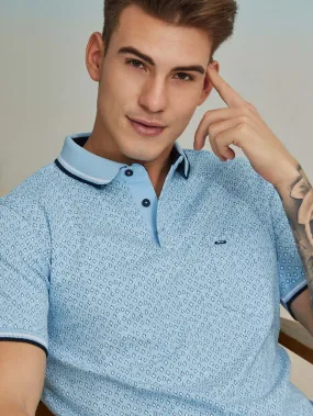 Blue Printed Stretch Polo T-Shirt