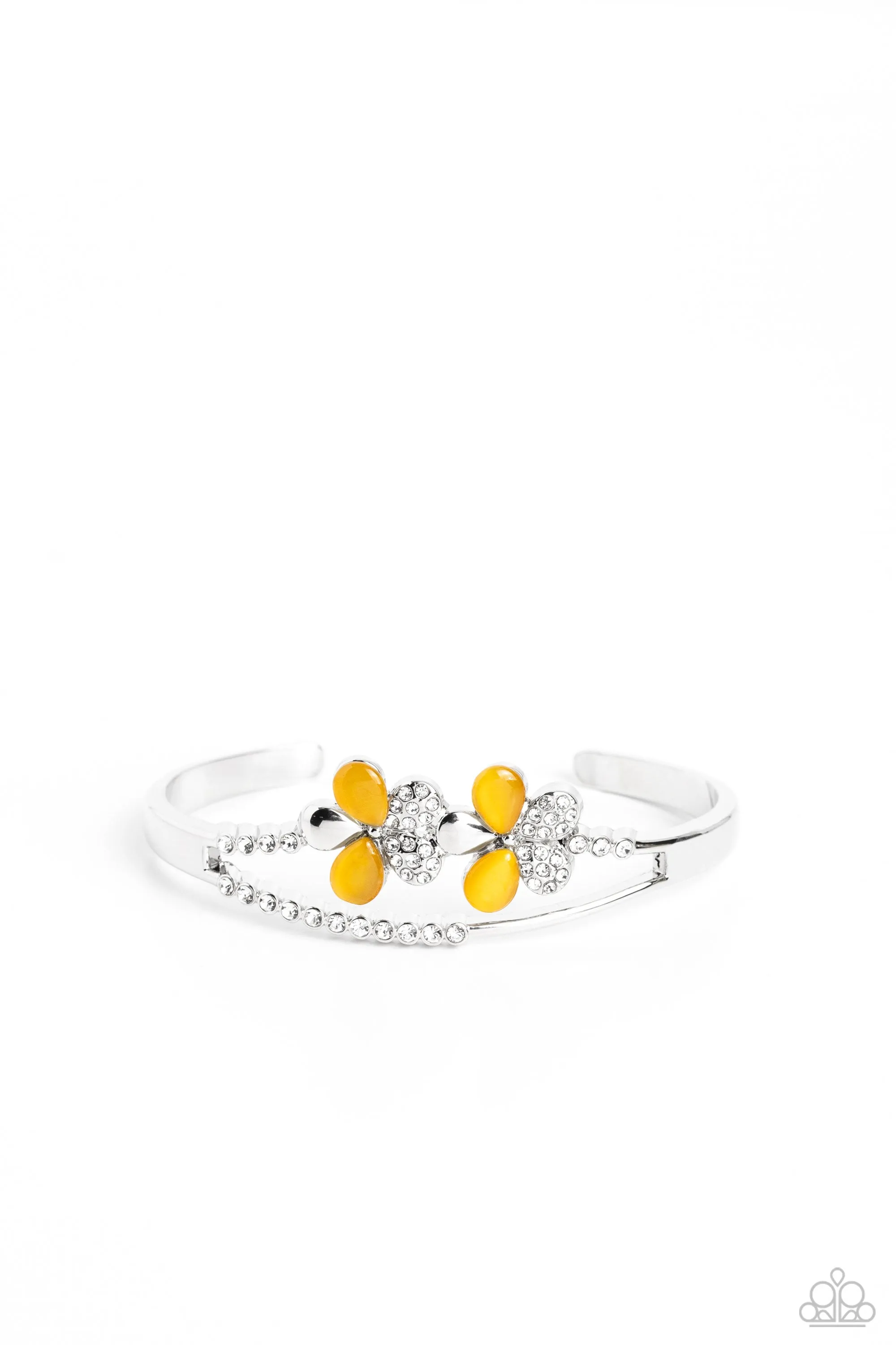 Broadway Stage Yellow Cat's Eye Stone Floral Cuff Bracelet - Paparazzi Accessories