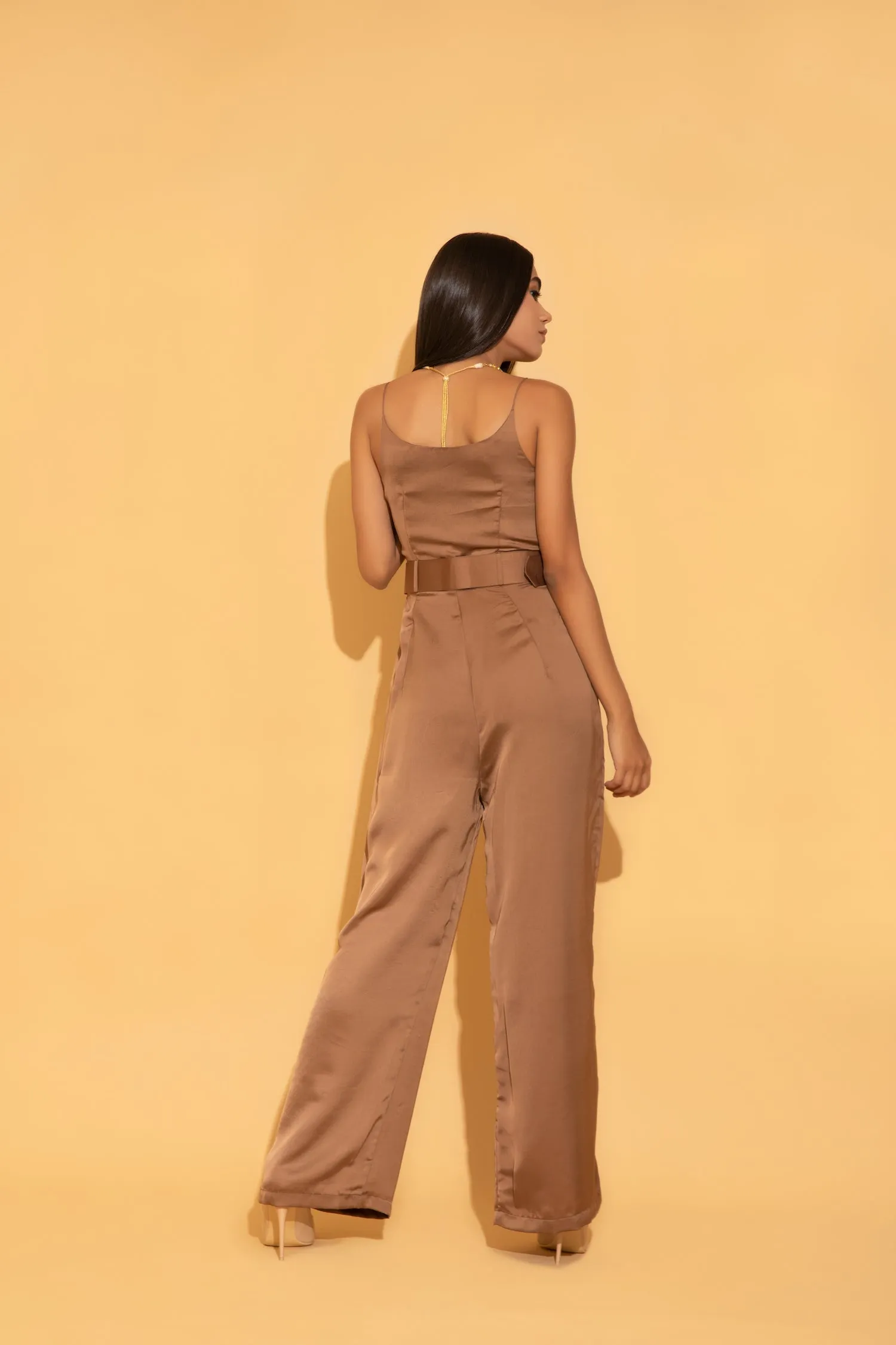 Brown Cowl Jumpsuit