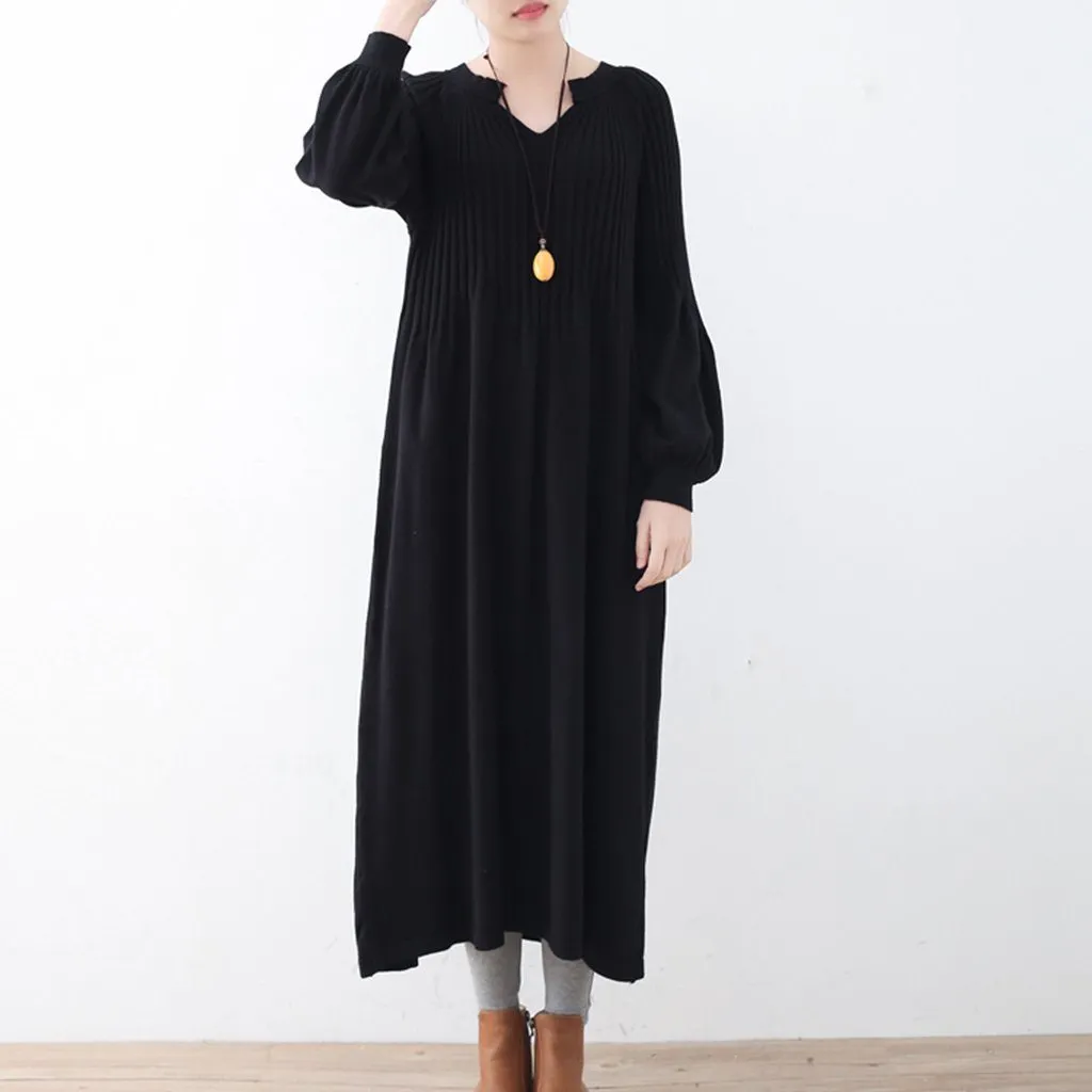 Bubble Sleeve Knitted Sweater Dress