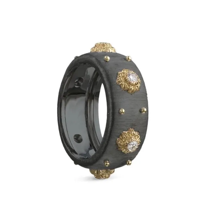 Buccellati - Macri Eternelle - Band Ring with Diamonds, 18k Yellow and Black Gold